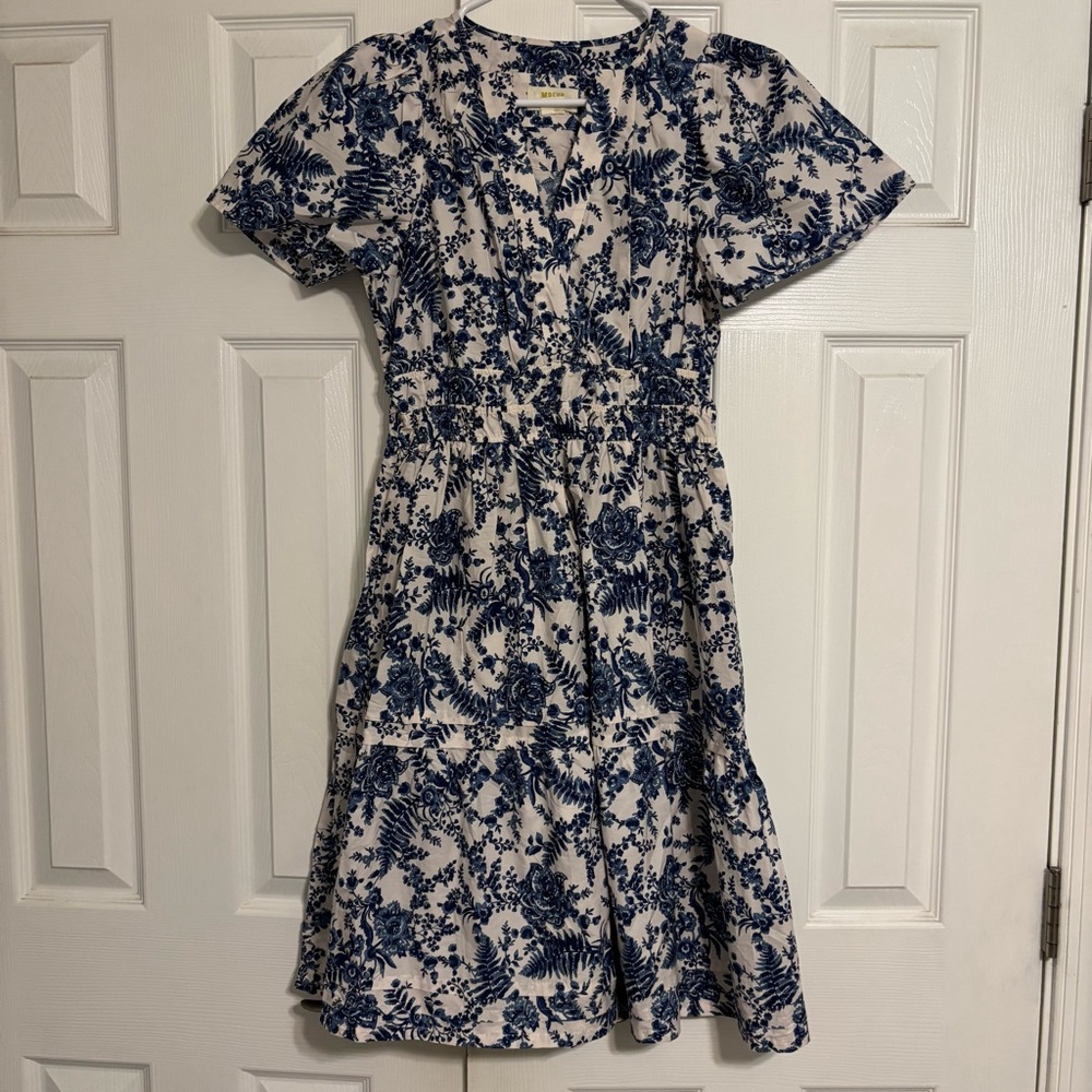 Anthropologie The Somerset Midi Dress Blue & White Floral - Picture 2 of 7